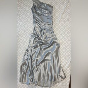 Carmen Marc Valvo One Shoulder Silver Dress